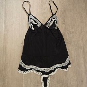 Victoria's Secret SEXY LITTLE THINGS Black Modal Lace Trim Teddy Outfit, SIZE M